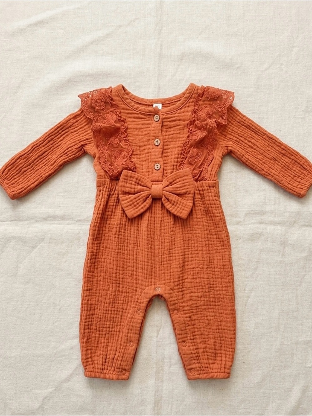 Baby Ruffle Bow Romper - Coral